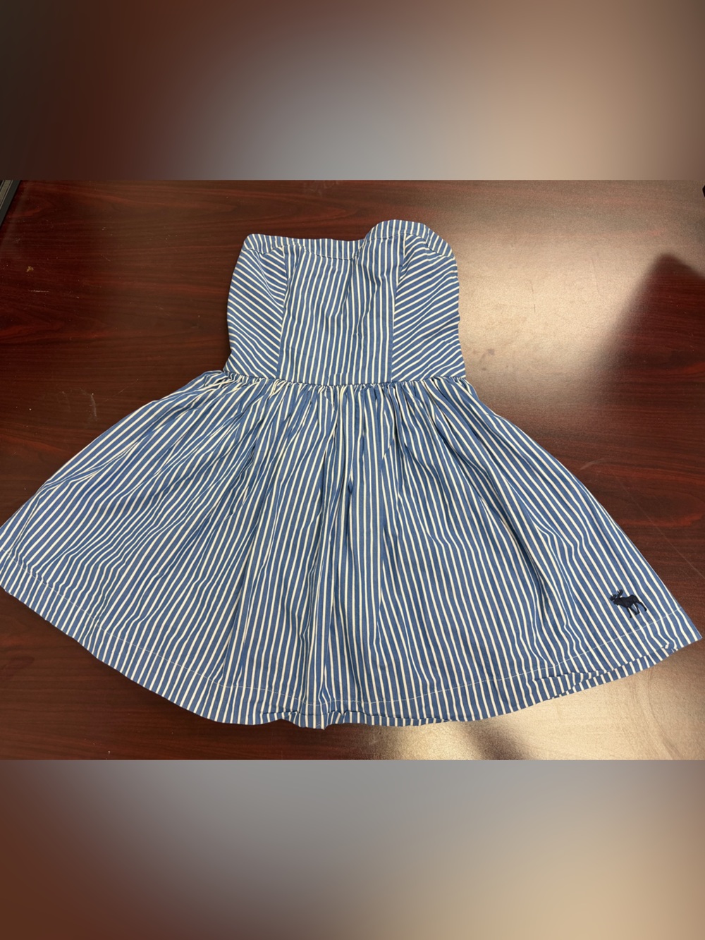 Abercrombie & Fitch Blue White Stripe Strapless Tube Mini Dress Smocked Size M - Picture 4 of 9